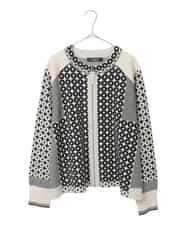 RLFCE80420 HIROKO BIS GRANDE(ヒロコ ビス グランデ) 【大きいサイズ】ジャカード×インターシャ幾何柄ニットカーディガン アイボリー