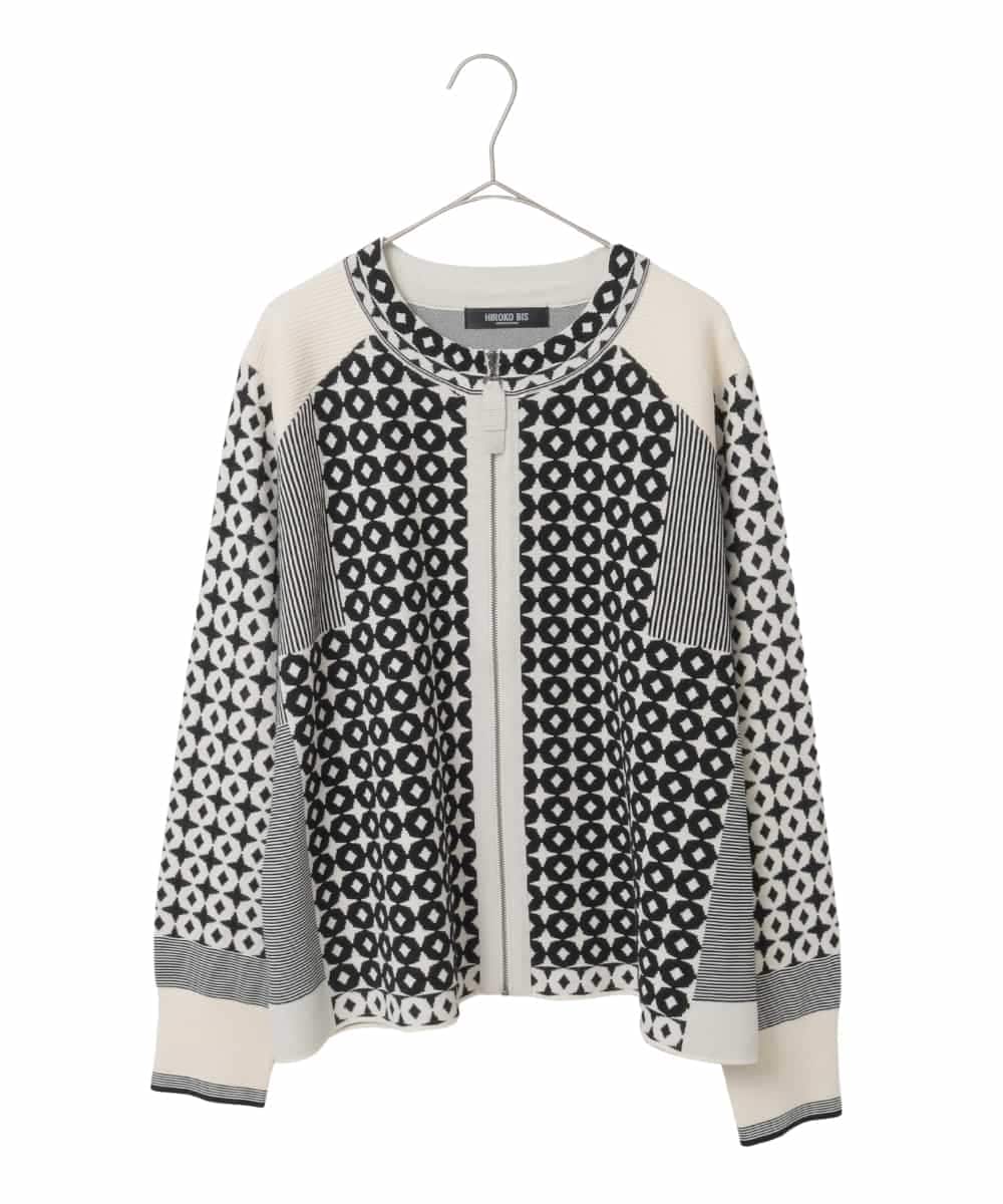 RLFCE80420 HIROKO BIS GRANDE 【大きいサイズ】ジャカード×インターシャ幾何柄ニットカーディガン