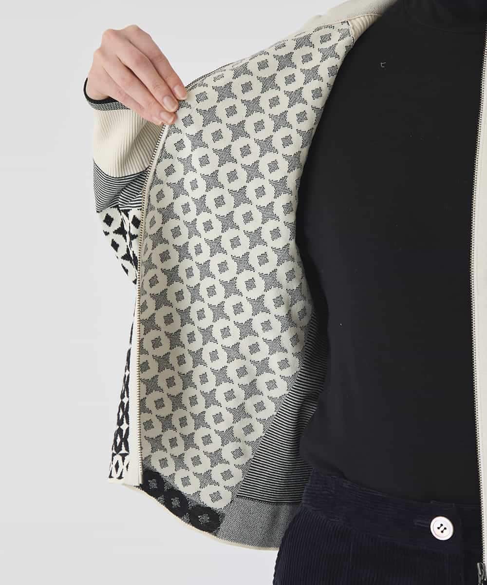 RLFCE80420 HIROKO BIS GRANDE(ヒロコ ビス グランデ) 【大きいサイズ】ジャカード×インターシャ幾何柄ニットカーディガン アイボリー
