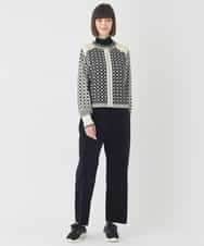 RLFCE80420 HIROKO BIS GRANDE(ヒロコ ビス グランデ) 【大きいサイズ】ジャカード×インターシャ幾何柄ニットカーディガン アイボリー