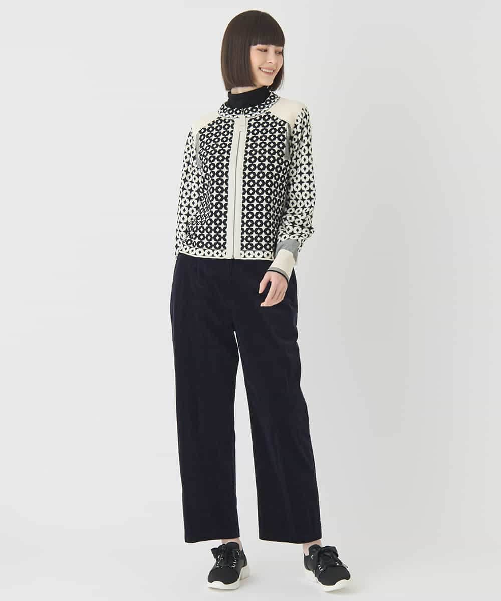 RLFCE80420 HIROKO BIS GRANDE(ヒロコ ビス グランデ) 【大きいサイズ】ジャカード×インターシャ幾何柄ニットカーディガン アイボリー