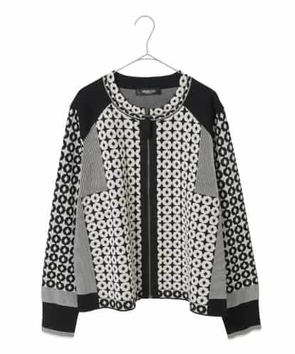 RLFCE80420 HIROKO BIS GRANDE 【大きいサイズ】ジャカード×インターシャ幾何柄ニットカーディガン