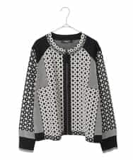 RLFCE80420 HIROKO BIS GRANDE(ヒロコ ビス グランデ) 【大きいサイズ】ジャカード×インターシャ幾何柄ニットカーディガン ブラック