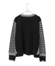 RLFCE80420 HIROKO BIS GRANDE(ヒロコ ビス グランデ) 【大きいサイズ】ジャカード×インターシャ幾何柄ニットカーディガン ブラック