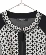 RLFCE80420 HIROKO BIS GRANDE(ヒロコ ビス グランデ) 【大きいサイズ】ジャカード×インターシャ幾何柄ニットカーディガン ブラック