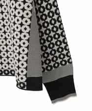 RLFCE80420 HIROKO BIS GRANDE(ヒロコ ビス グランデ) 【大きいサイズ】ジャカード×インターシャ幾何柄ニットカーディガン ブラック