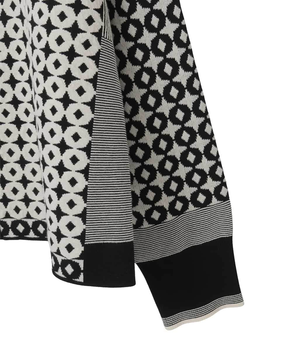 RLFCE80420 HIROKO BIS GRANDE(ヒロコ ビス グランデ) 【大きいサイズ】ジャカード×インターシャ幾何柄ニットカーディガン ブラック