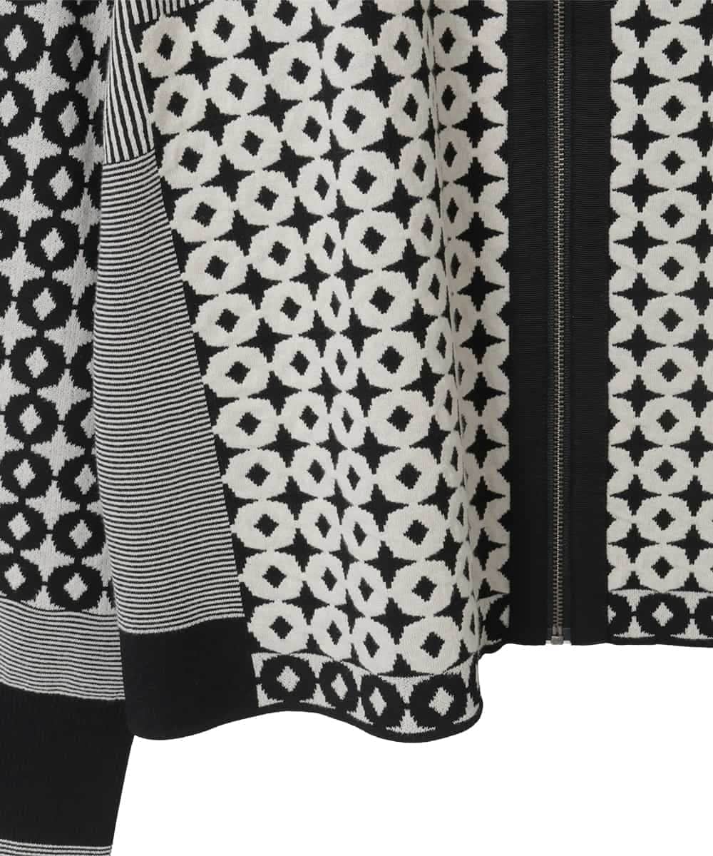 RLFCE80420 HIROKO BIS GRANDE(ヒロコ ビス グランデ) 【大きいサイズ】ジャカード×インターシャ幾何柄ニットカーディガン ブラック