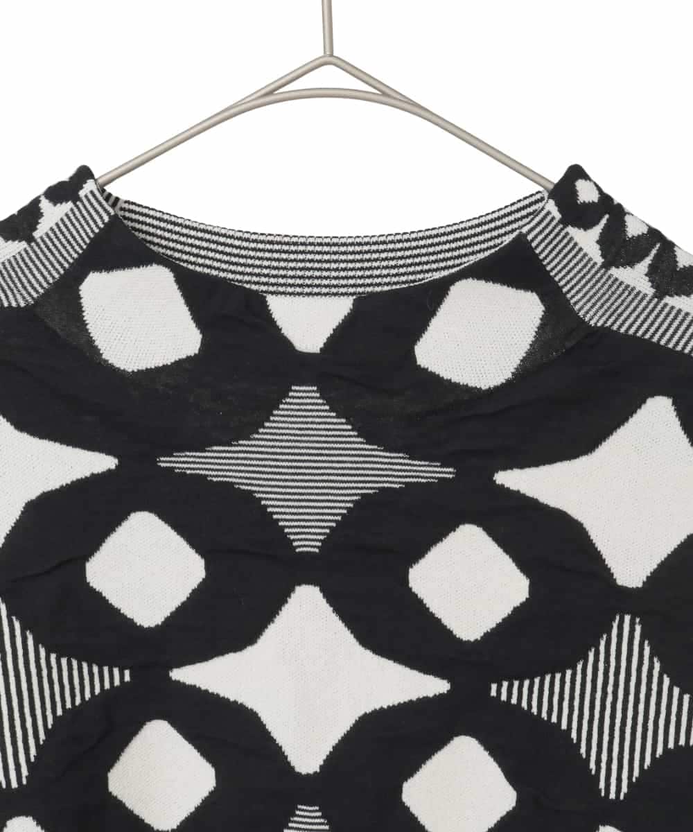 RLFCE81360 HIROKO BIS GRANDE(ヒロコ ビス グランデ) 【大きいサイズ】ジャカード×インターシャ幾何柄ニットプルオーバー アイボリー