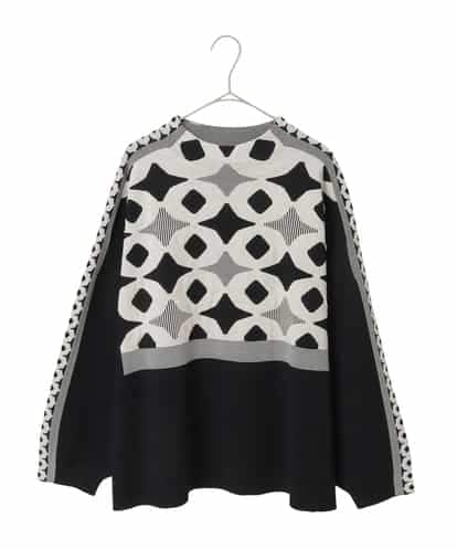 RLFCE81360 HIROKO BIS GRANDE 【大きいサイズ】ジャカード×インターシャ幾何柄ニットプルオーバー