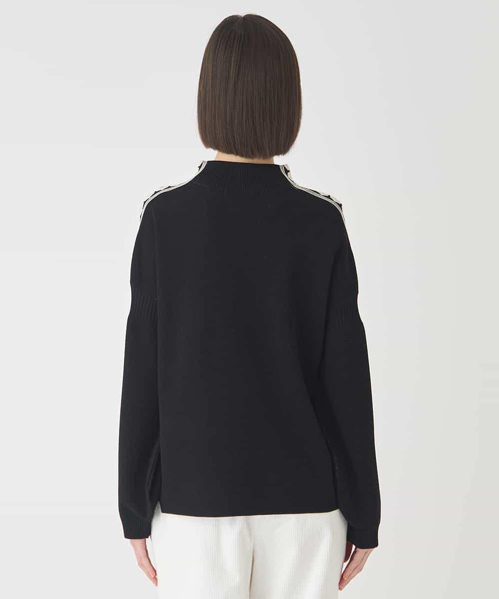 RLFCE81360 HIROKO BIS GRANDE(ヒロコ ビス グランデ) 【大きいサイズ】ジャカード×インターシャ幾何柄ニットプルオーバー ブラック