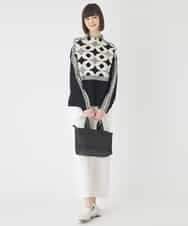 RLFCE81360 HIROKO BIS GRANDE(ヒロコ ビス グランデ) 【大きいサイズ】ジャカード×インターシャ幾何柄ニットプルオーバー ブラック