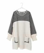 RLFCE82390 HIROKO BIS GRANDE(ヒロコ ビス グランデ) 【大きいサイズ】ジャカード×インターシャ幾何柄チュニック アイボリー