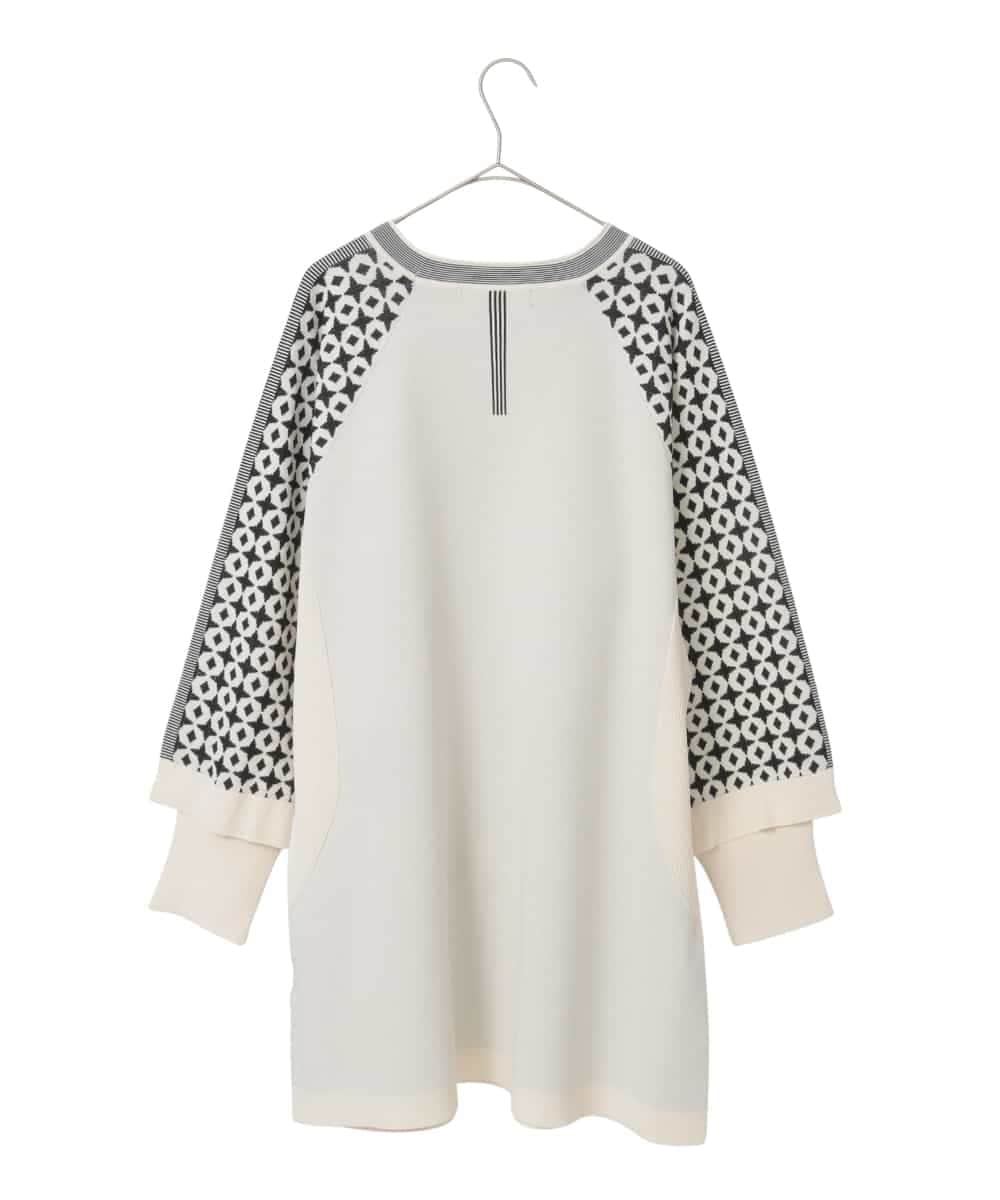 RLFCE82390 HIROKO BIS GRANDE(ヒロコ ビス グランデ) 【大きいサイズ】ジャカード×インターシャ幾何柄チュニック アイボリー