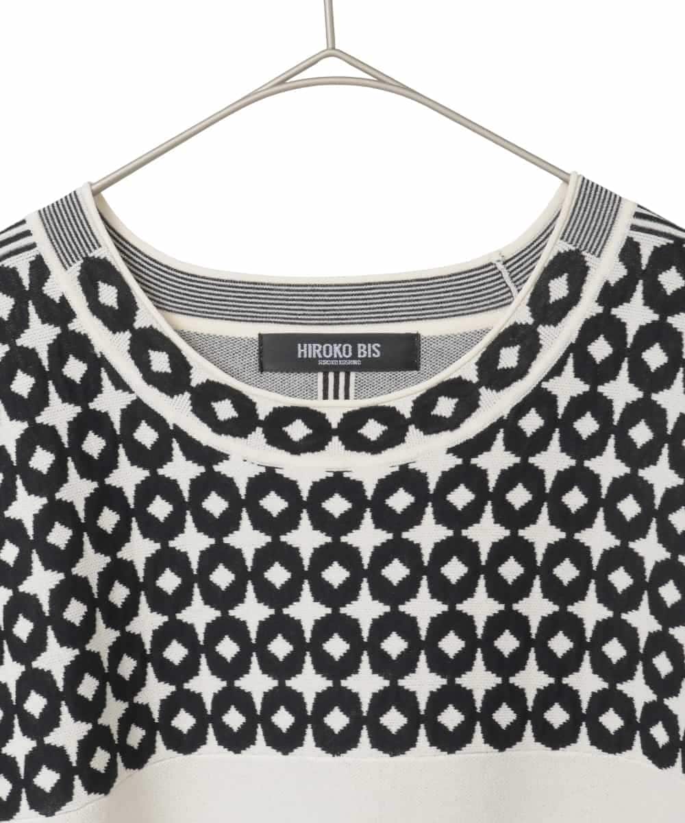 RLFCE82390 HIROKO BIS GRANDE(ヒロコ ビス グランデ) 【大きいサイズ】ジャカード×インターシャ幾何柄チュニック アイボリー