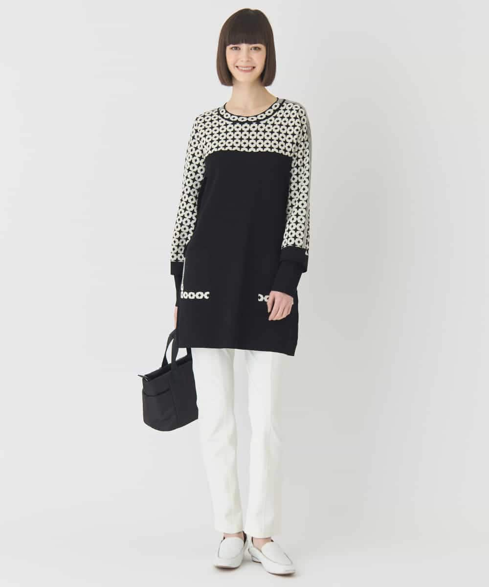 RLFCE82390 HIROKO BIS GRANDE(ヒロコ ビス グランデ) 【大きいサイズ】ジャカード×インターシャ幾何柄チュニック アイボリー