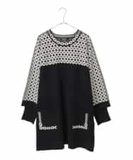 RLFCE82390 HIROKO BIS GRANDE(ヒロコ ビス グランデ) 【大きいサイズ】ジャカード×インターシャ幾何柄チュニック ブラック