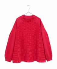 RLFCE85320 HIROKO BIS GRANDE(ヒロコ ビス グランデ) 【大きいサイズ】ボリュームスリーブドットジャカードニットトップ レッド