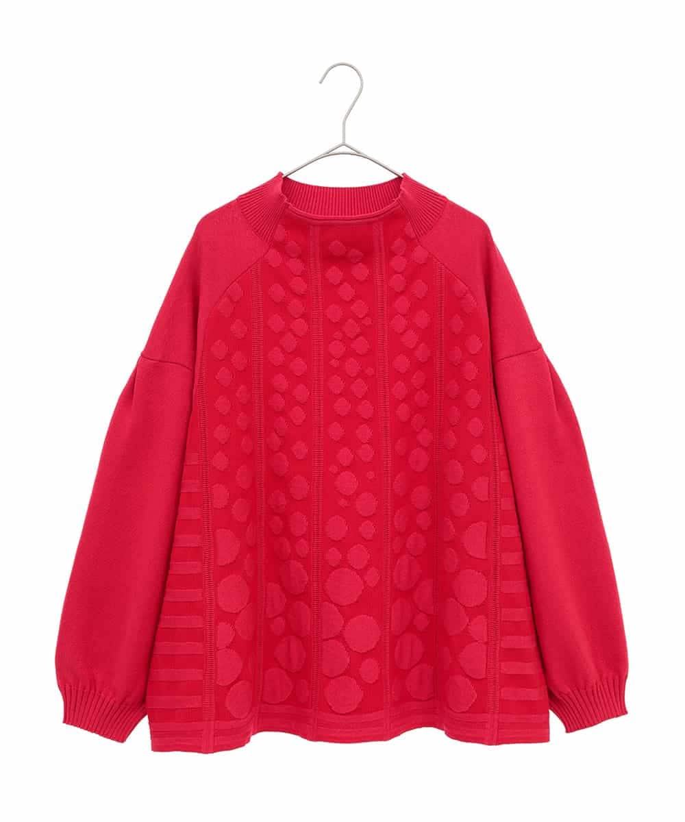 RLFCE85320 HIROKO BIS GRANDE(ヒロコ ビス グランデ) 【大きいサイズ】ボリュームスリーブドットジャカードニットトップ レッド