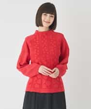 RLFCE85320 HIROKO BIS GRANDE(ヒロコ ビス グランデ) 【大きいサイズ】ボリュームスリーブドットジャカードニットトップ レッド