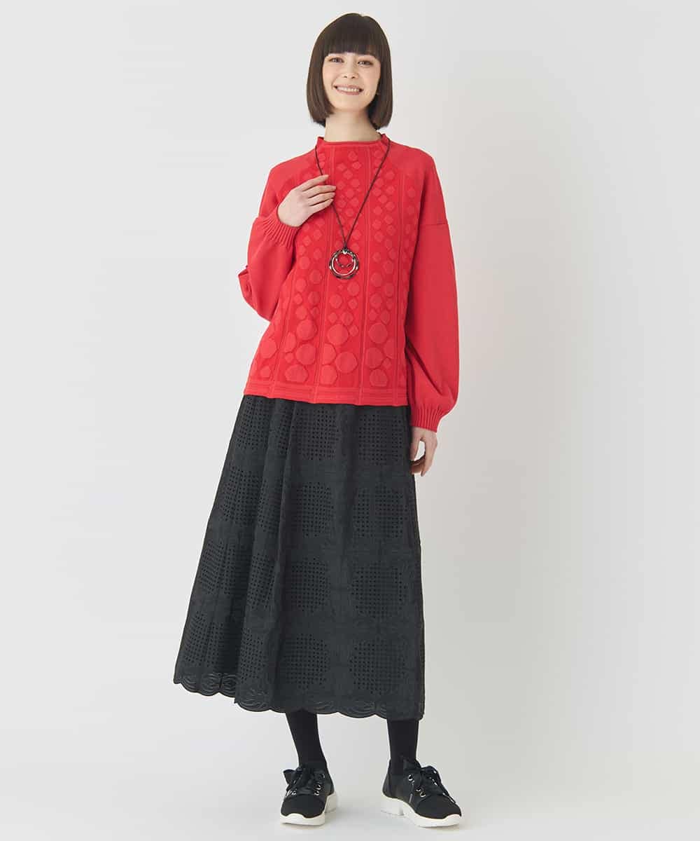 RLFCE85320 HIROKO BIS GRANDE(ヒロコ ビス グランデ) 【大きいサイズ】ボリュームスリーブドットジャカードニットトップ レッド