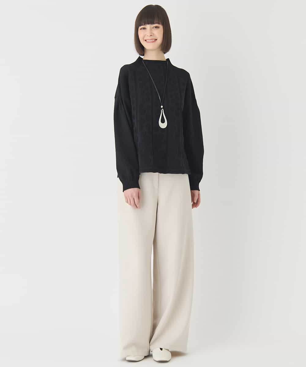 RLFCE85320 HIROKO BIS GRANDE(ヒロコ ビス グランデ) 【大きいサイズ】ボリュームスリーブドットジャカードニットトップ レッド