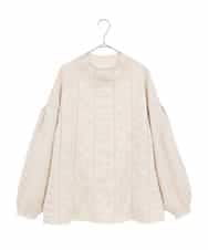 RLFCE85320 HIROKO BIS GRANDE(ヒロコ ビス グランデ) 【大きいサイズ】ボリュームスリーブドットジャカードニットトップ アイボリー