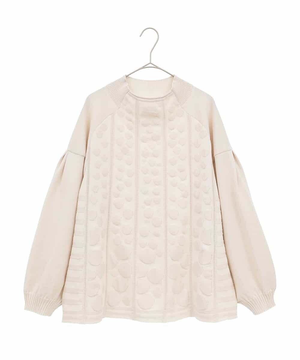 RLFCE85320 HIROKO BIS GRANDE(ヒロコ ビス グランデ) 【大きいサイズ】ボリュームスリーブドットジャカードニットトップ アイボリー