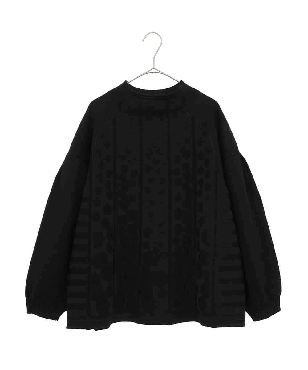 RLFCE85320 HIROKO BIS GRANDE(ヒロコ ビス グランデ) 【大きいサイズ】ボリュームスリーブドットジャカードニットトップ ブラック