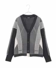 RLFDD01360 HIROKO BIS GRANDE(ヒロコ ビス グランデ) 【大きいサイズ】ボーダーミックスニットカーディガン ネイビー