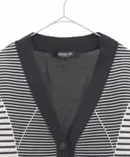 RLFDD01360 HIROKO BIS GRANDE(ヒロコ ビス グランデ) 【大きいサイズ】ボーダーミックスニットカーディガン ネイビー