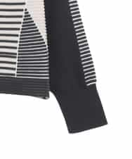 RLFDD01360 HIROKO BIS GRANDE(ヒロコ ビス グランデ) 【大きいサイズ】ボーダーミックスニットカーディガン ネイビー