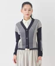 RLFDD01360 HIROKO BIS GRANDE(ヒロコ ビス グランデ) 【大きいサイズ】ボーダーミックスニットカーディガン ネイビー