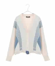 RLFDD01360 HIROKO BIS GRANDE(ヒロコ ビス グランデ) 【大きいサイズ】ボーダーミックスニットカーディガン ベージュ