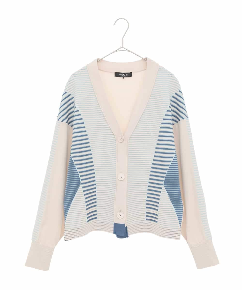 RLFDD01360 HIROKO BIS GRANDE(ヒロコ ビス グランデ) 【大きいサイズ】ボーダーミックスニットカーディガン ベージュ