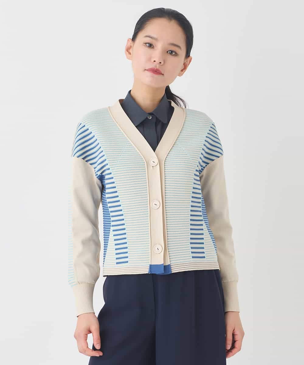 RLFDD01360 HIROKO BIS GRANDE(ヒロコ ビス グランデ) 【大きいサイズ】ボーダーミックスニットカーディガン ベージュ