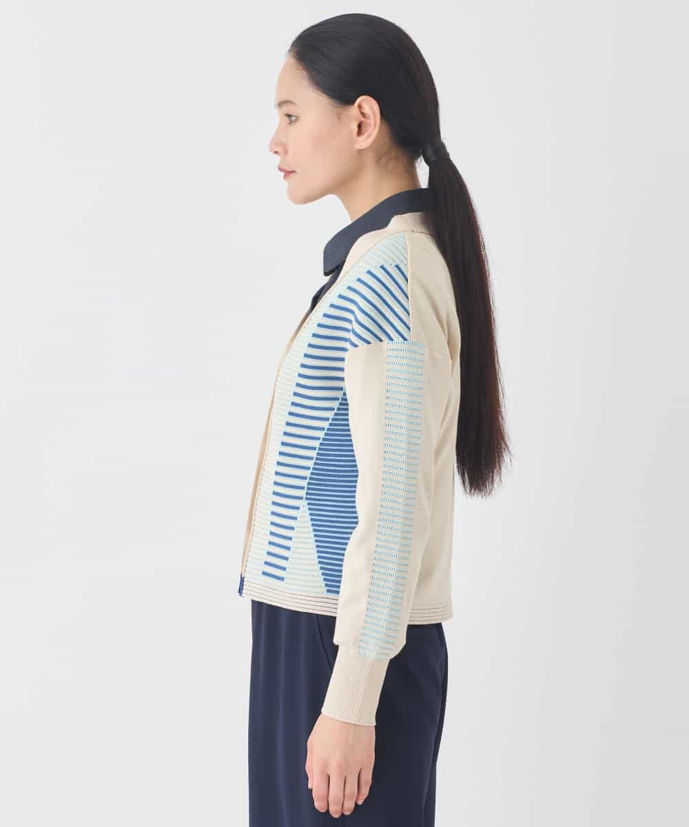 RLFDD01360 HIROKO BIS GRANDE(ヒロコ ビス グランデ) 【大きいサイズ】ボーダーミックスニットカーディガン ベージュ