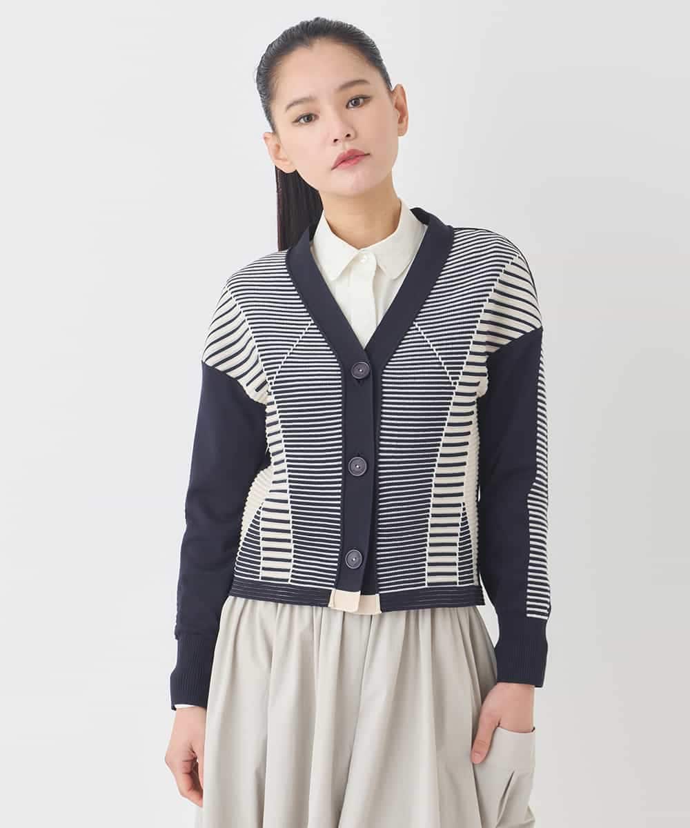 RLFDD01360 HIROKO BIS GRANDE(ヒロコ ビス グランデ) 【大きいサイズ】ボーダーミックスニットカーディガン ベージュ