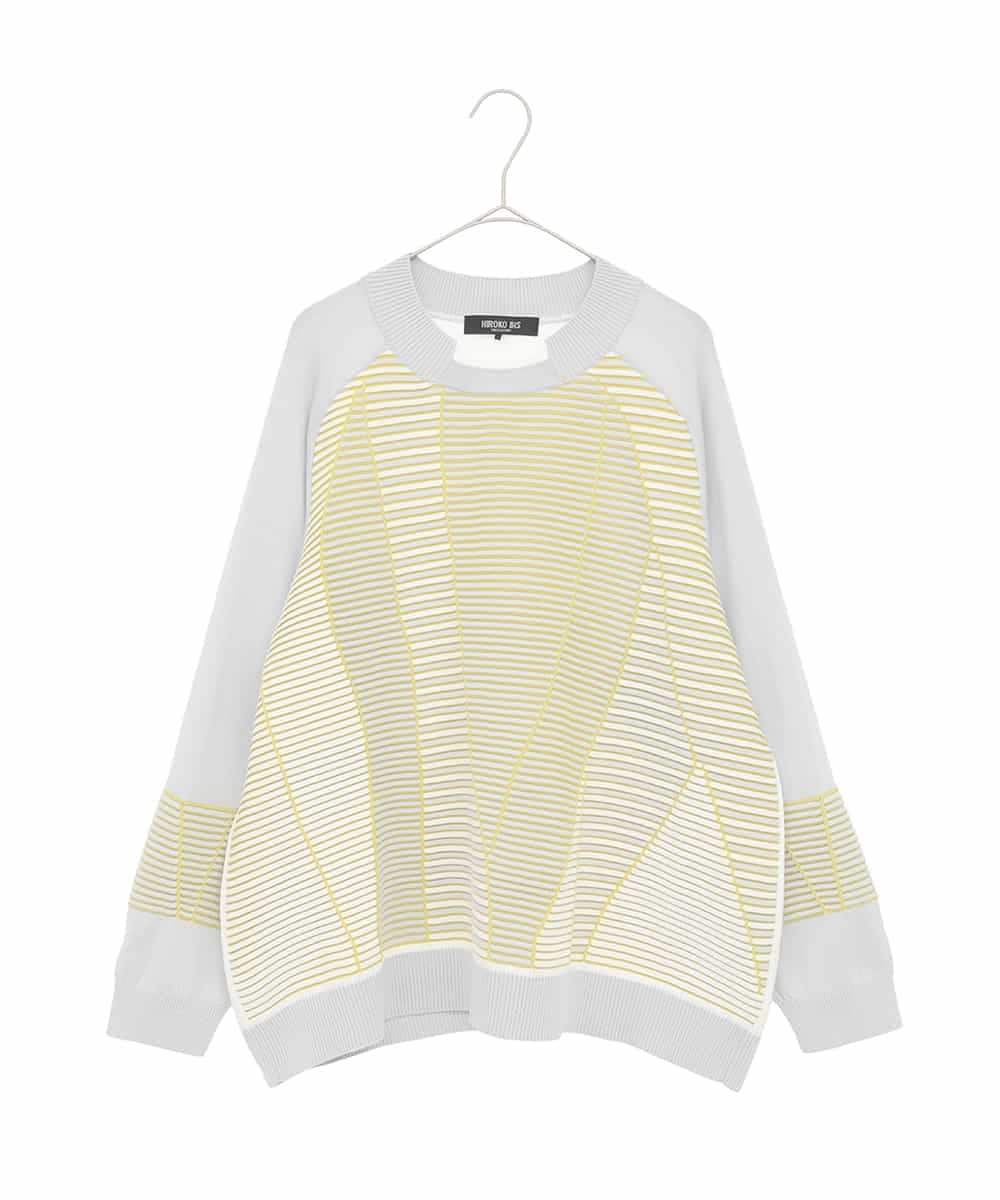 RLFDD02320 HIROKO BIS GRANDE(ヒロコ ビス グランデ) 【大きいサイズ】ボーダーミックスニットプルオーバー イエロー