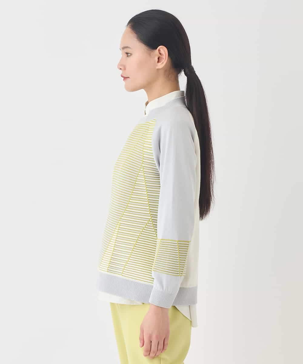RLFDD02320 HIROKO BIS GRANDE(ヒロコ ビス グランデ) 【大きいサイズ】ボーダーミックスニットプルオーバー イエロー