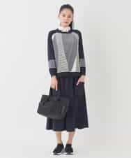 RLFDD02320 HIROKO BIS GRANDE(ヒロコ ビス グランデ) 【大きいサイズ】ボーダーミックスニットプルオーバー イエロー