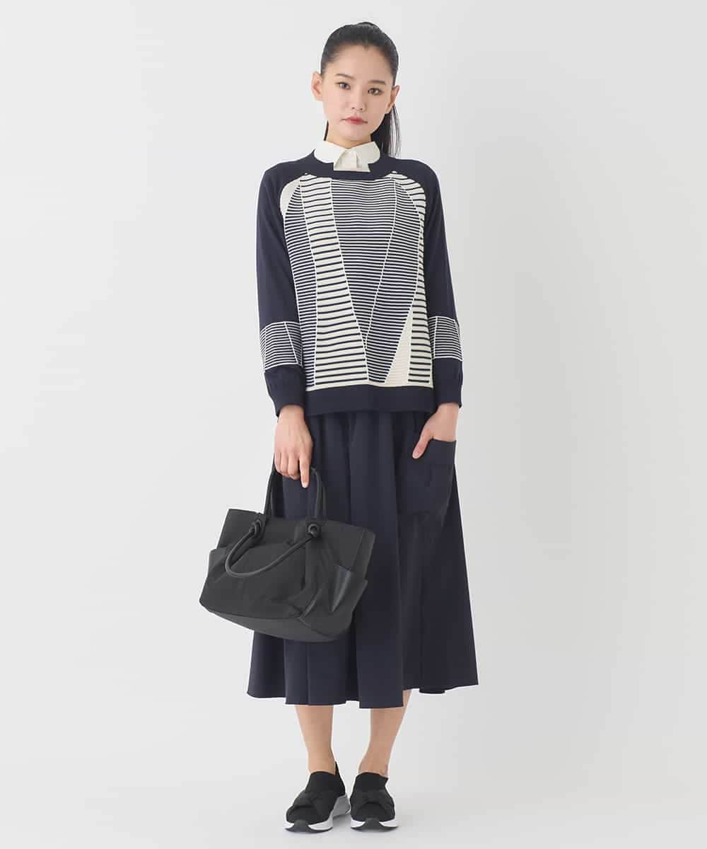 RLFDD02320 HIROKO BIS GRANDE(ヒロコ ビス グランデ) 【大きいサイズ】ボーダーミックスニットプルオーバー イエロー