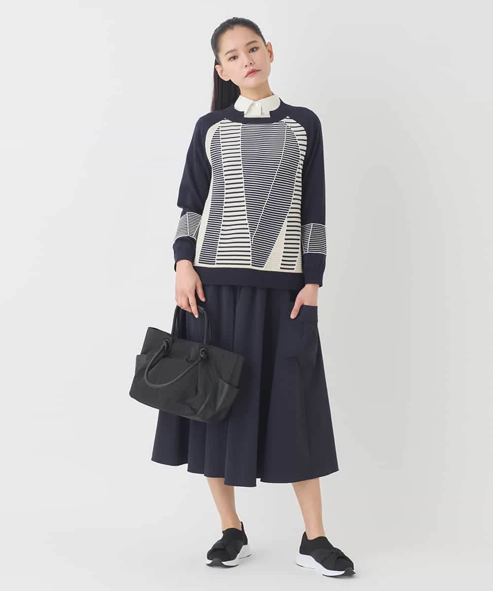 RLFDD02320 HIROKO BIS GRANDE(ヒロコ ビス グランデ) 【大きいサイズ】ボーダーミックスニットプルオーバー イエロー