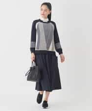 RLFDD02320 HIROKO BIS GRANDE(ヒロコ ビス グランデ) 【大きいサイズ】ボーダーミックスニットプルオーバー イエロー