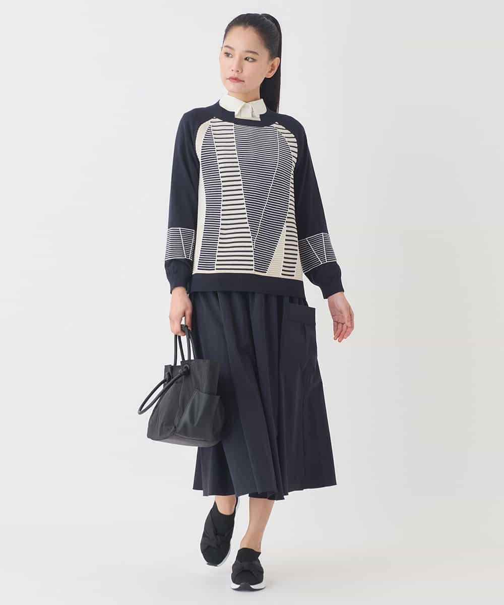 RLFDD02320 HIROKO BIS GRANDE(ヒロコ ビス グランデ) 【大きいサイズ】ボーダーミックスニットプルオーバー イエロー