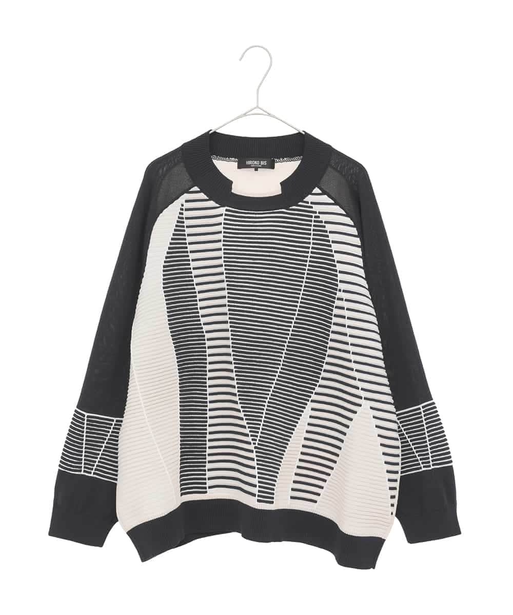 RLFDD02320 HIROKO BIS GRANDE(ヒロコ ビス グランデ) 【大きいサイズ】ボーダーミックスニットプルオーバー ネイビー