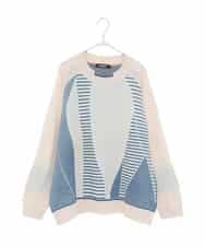 RLFDD02320 HIROKO BIS GRANDE(ヒロコ ビス グランデ) 【大きいサイズ】ボーダーミックスニットプルオーバー ベージュ