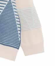 RLFDD02320 HIROKO BIS GRANDE(ヒロコ ビス グランデ) 【大きいサイズ】ボーダーミックスニットプルオーバー ベージュ