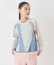 RLFDD02320 HIROKO BIS GRANDE(ヒロコ ビス グランデ) 【大きいサイズ】ボーダーミックスニットプルオーバー ベージュ