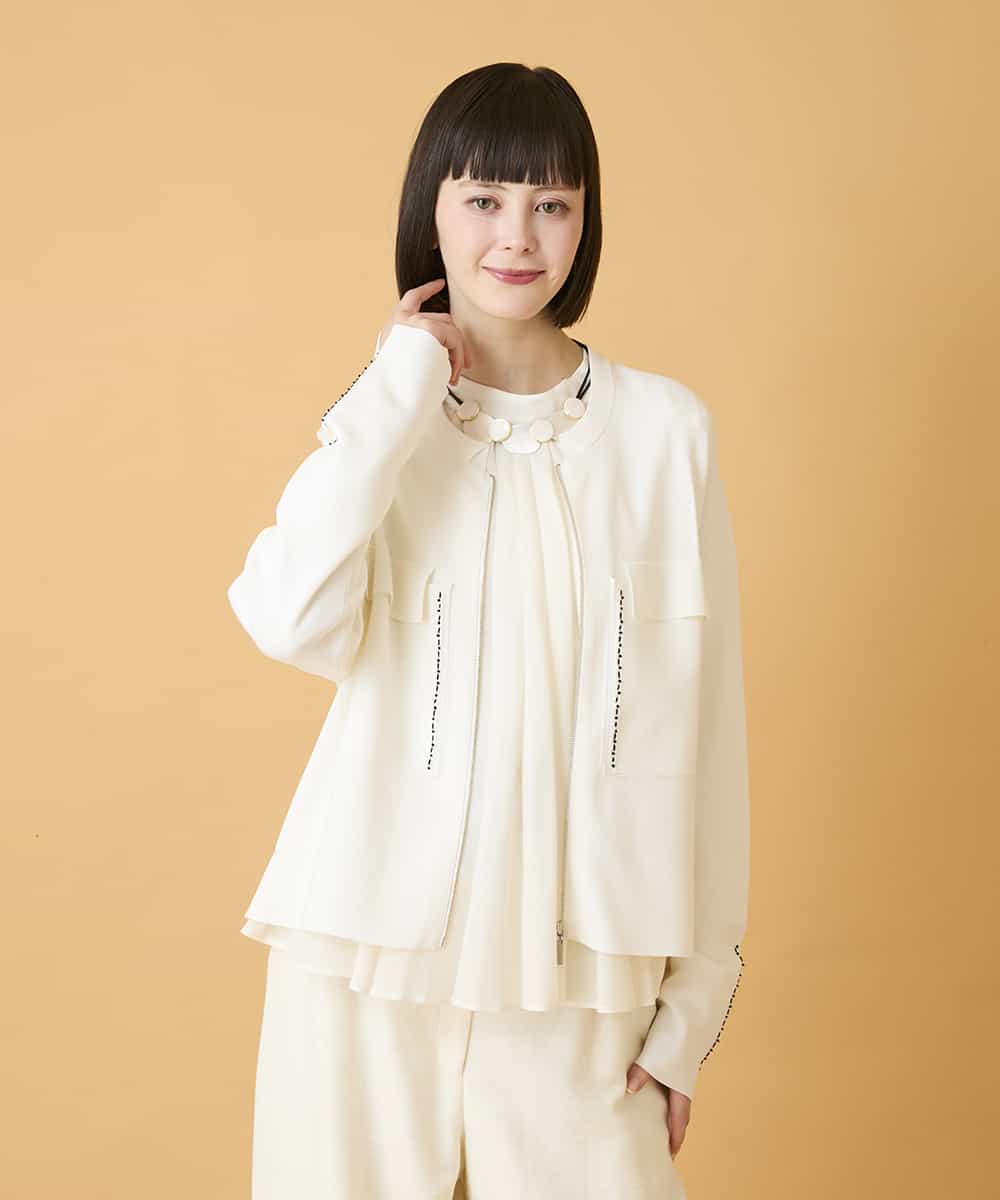 RLFED20360 HIROKO BIS GRANDE(ヒロコ ビス グランデ) 【大きいサイズ】ステッチアクセントミラノリブカーディガン ブルー